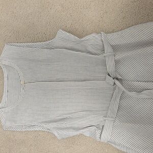 Sleeveless White Striped Button Belted Long Summer Dress